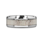 WHITETAIL Polished Beveled Tungsten Carbide Men's Wedding Band with Off-White Deer Antler Inlay - 8mm