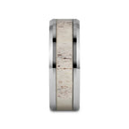 WHITETAIL Polished Beveled Tungsten Carbide Men's Wedding Band with Off-White Deer Antler Inlay - 8mm