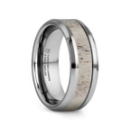 WHITETAIL Polished Beveled Tungsten Carbide Men's Wedding Band with Off-White Deer Antler Inlay - 8mm