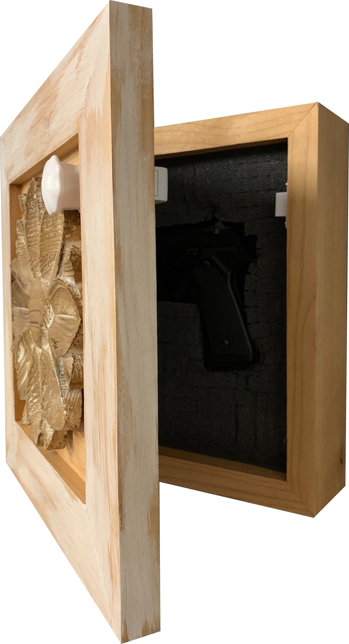 White Wild Flower Compact Gun Cabinet with Hidden Magnetic Lock