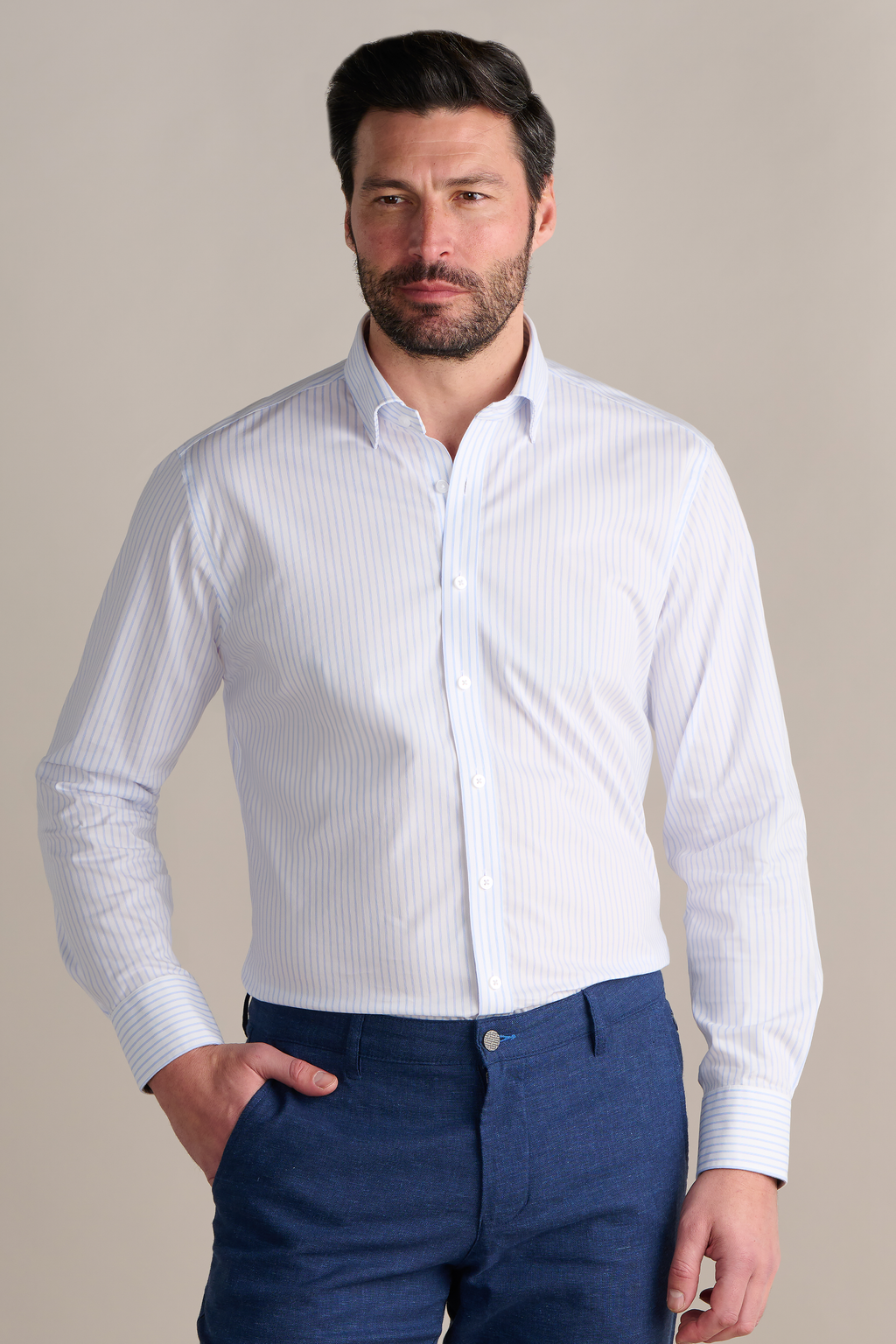 Leader Non-Iron Stripe // Thick White
