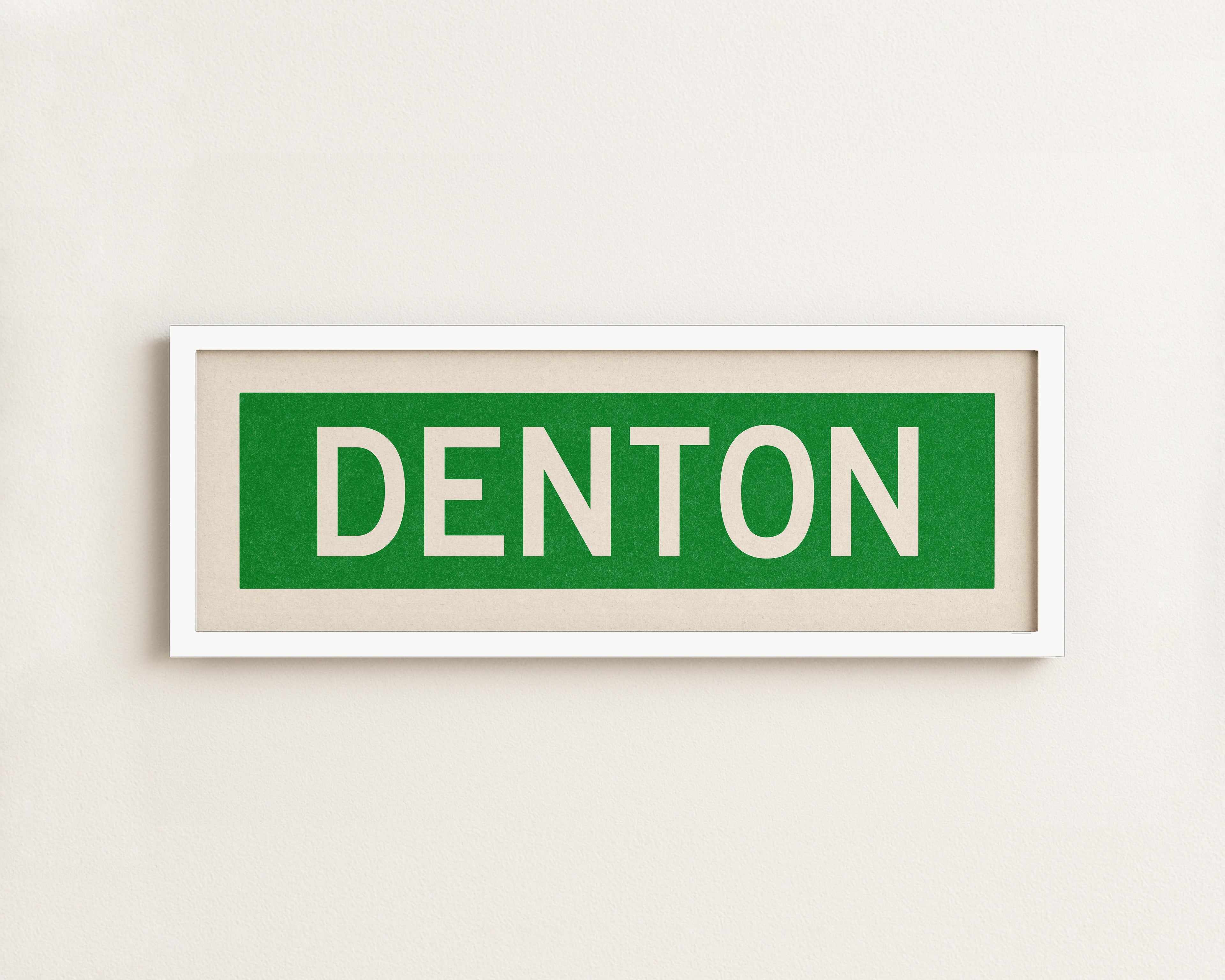 Framed Denton Green and White Bus Scroll