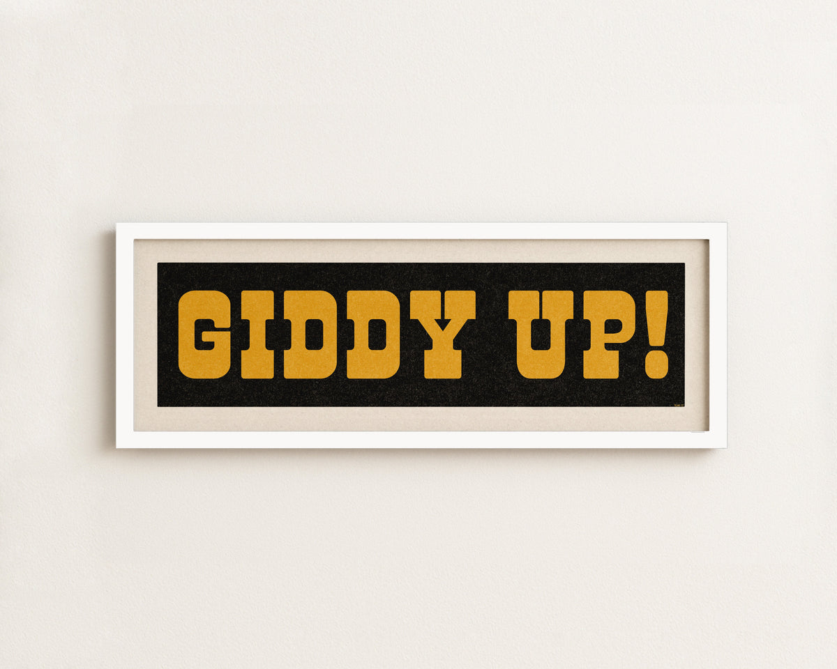 Framed GIDDY UP! Sign Black & Gold Art Print