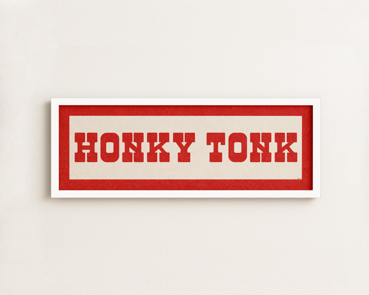 Framed HONKY TONK Sign White & Red Art Print
