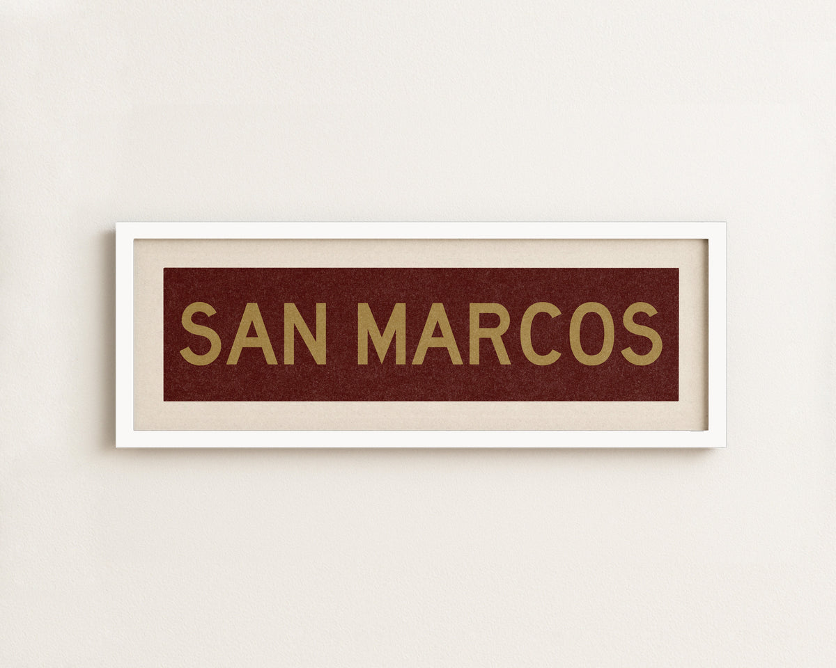 Framed San Marcos Maroon and Gold Bus Scroll