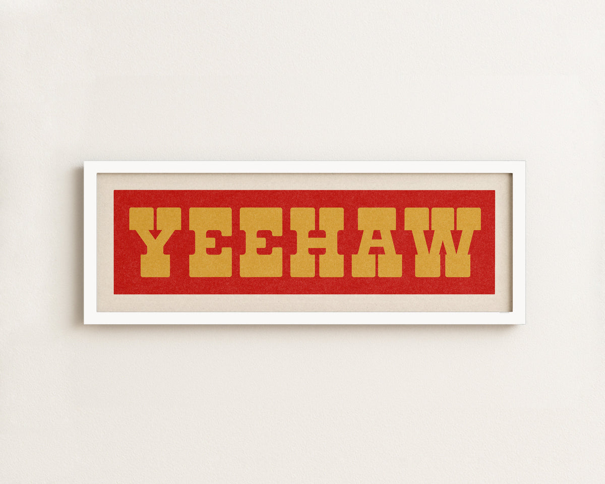 Framed YEEHAW Sign Red & Gold Art Print