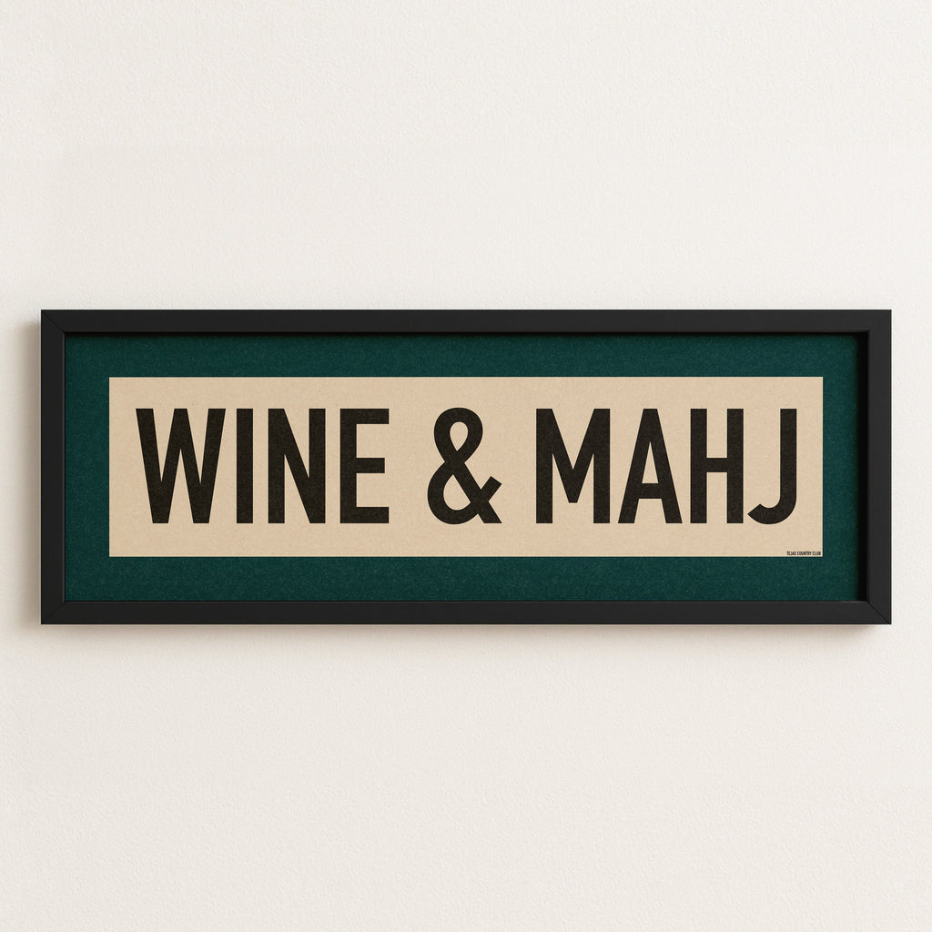 Framed Wine & Mahj Mahjong Art Scroll Sign