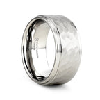 WINSTON White Tungsten Ring with Raised Hammered Finish and Polished Step Edges - 4mm - 10mm