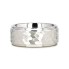 WINSTON White Tungsten Ring with Raised Hammered Finish and Polished Step Edges - 4mm - 10mm