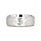 WINSTON White Tungsten Ring with Raised Hammered Finish and Polished Step Edges - 4mm - 10mm