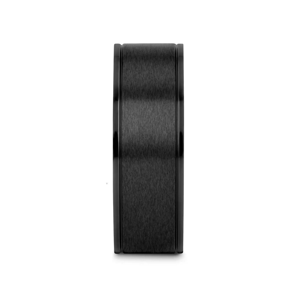 WOLFGANG Black Titanium Brushed Finish Men’s Wedding Ring with Polished Dual Offset Grooves – 6mm & 8mm