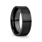 WOLFGANG Black Titanium Brushed Finish Men’s Wedding Ring with Polished Dual Offset Grooves – 6mm & 8mm