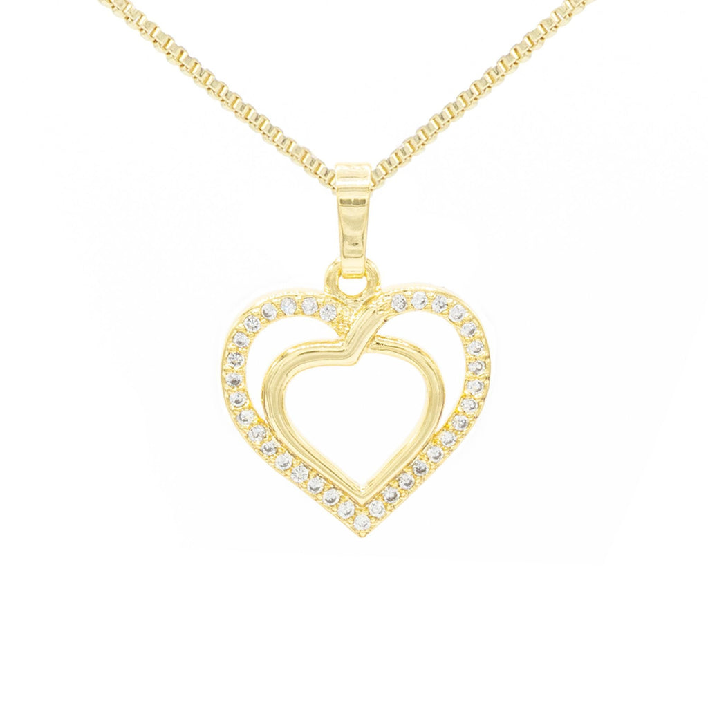 Cubic Zirconia 14K Gold Filled Twofold Heart Pendant Necklace Set