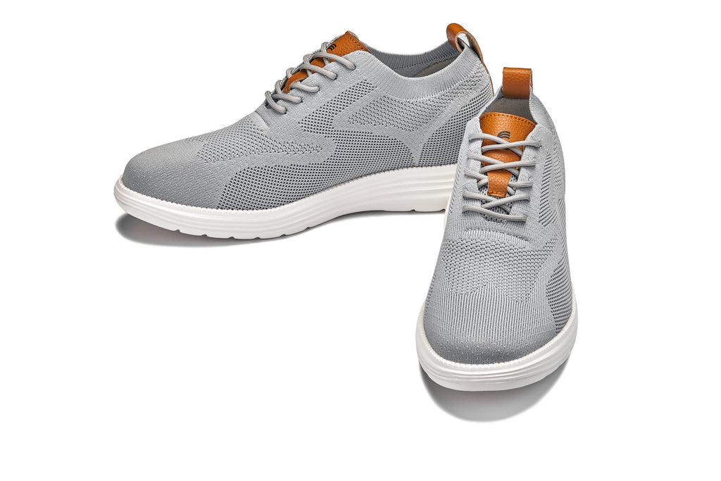 CALTO - X2637 - 2.8 Inches Taller (Pewter Grey/Brown) - Lace Up Casual Walker - Lightweight