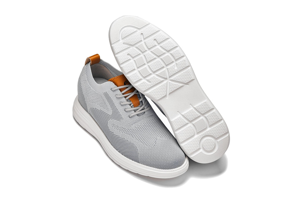 CALTO - X2637 - 2.8 Inches Taller (Pewter Grey/Brown) - Lace Up Casual Walker - Lightweight
