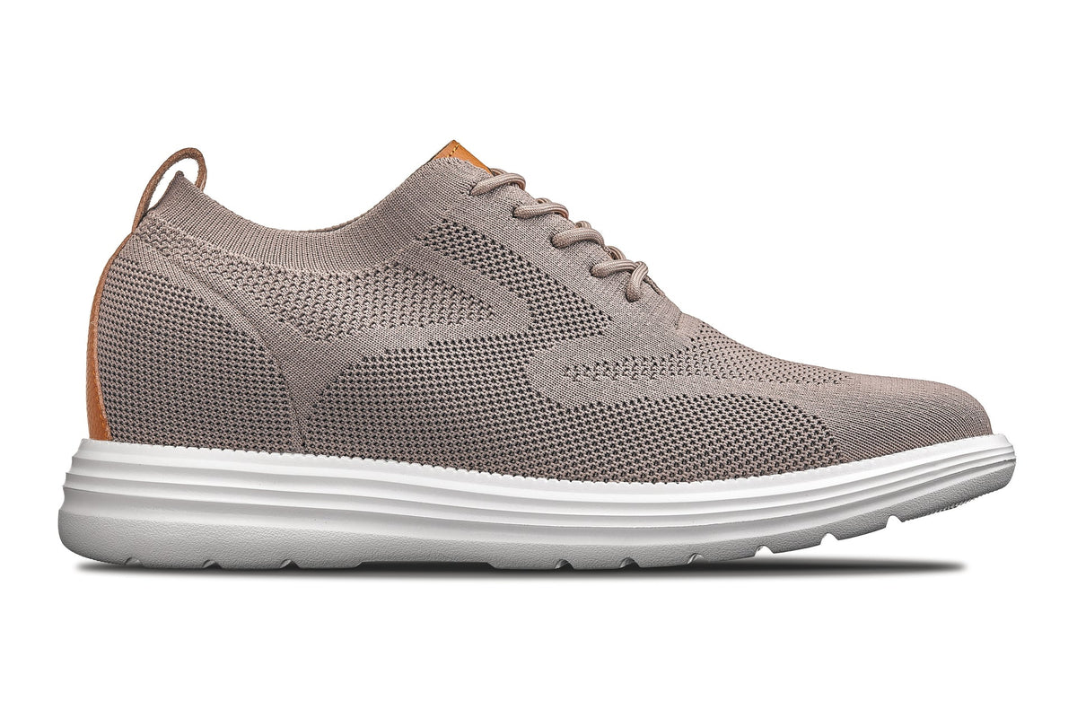 CALTO - X2638 - 2.8 Inches Taller (Khaki/Brown) - Lace Up Casual Walker - Lightweight