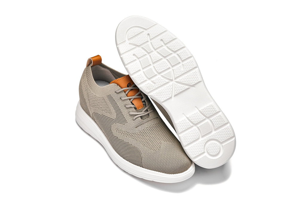 CALTO - X2639 - 2.8 Inches Taller (Khaki Green/Brown) - Lace Up Casual Walker - Lightweight