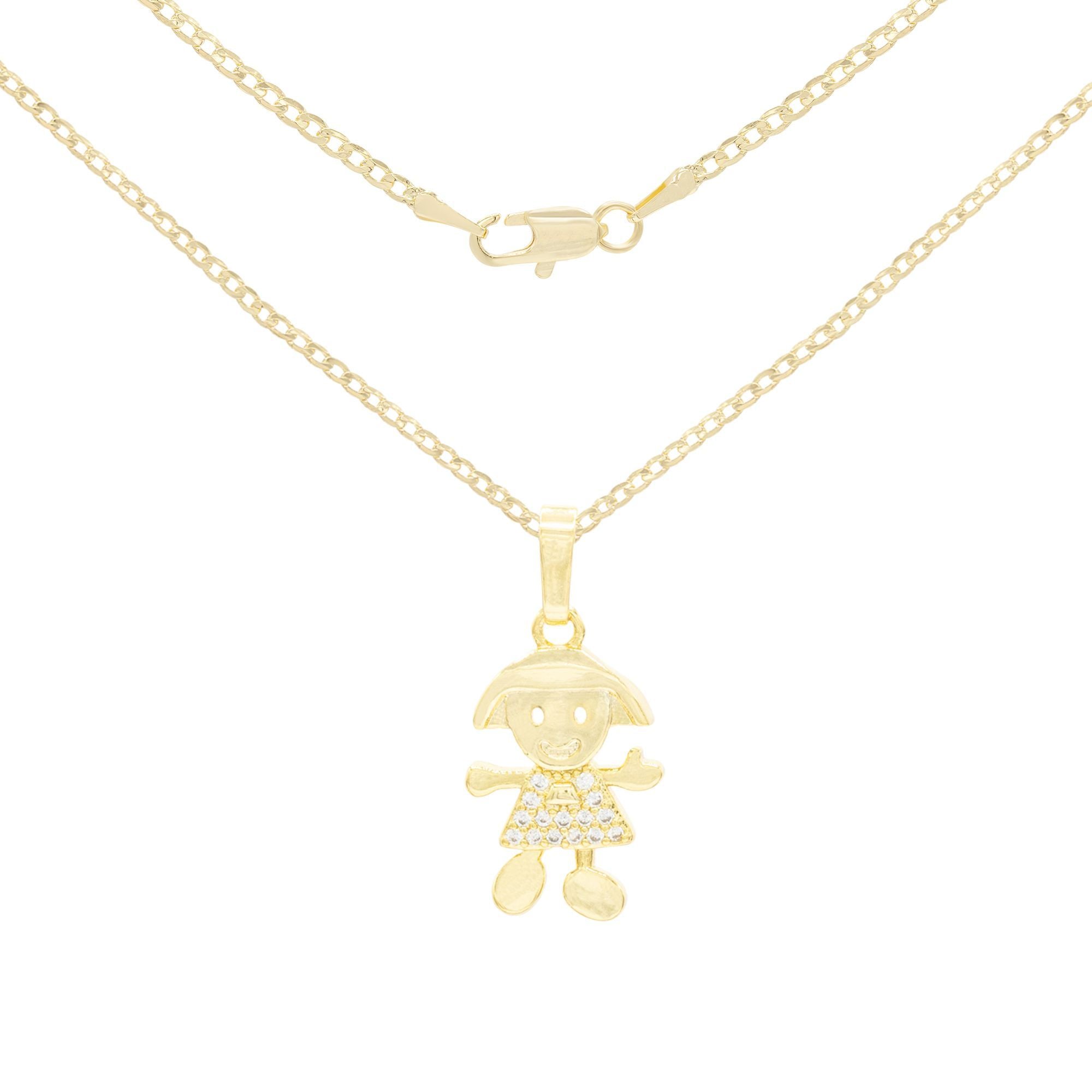 Happy Girl Cubic Zirconia Pendant With Necklace Set 14K Gold Filled