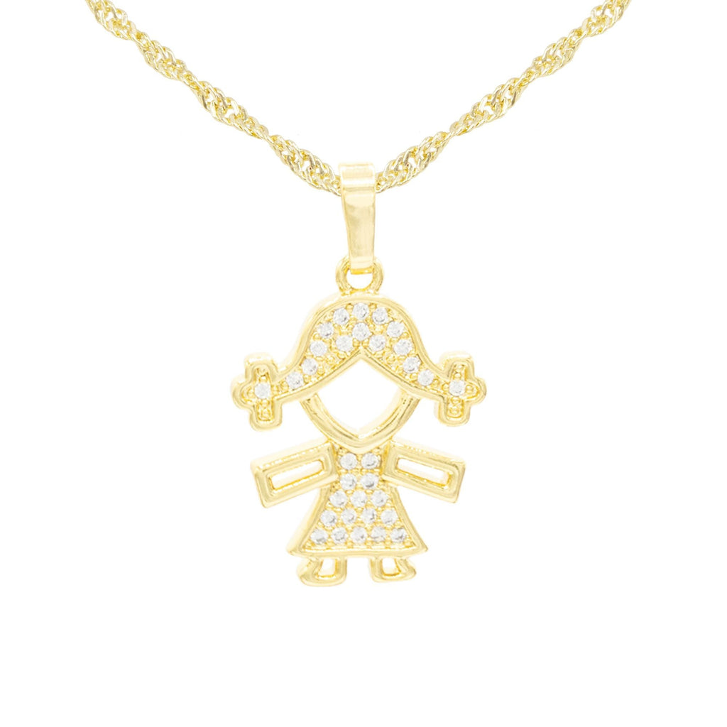 Girl Cubic Zirconia Pendant With Necklace Set 14K Gold Filled