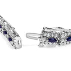 Sterling Silver Dark Blue Sapphire and Topaz Marquise Floral Art Deco Link Bracelet