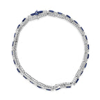 Sterling Silver Dark Blue Sapphire and Topaz Marquise Floral Art Deco Link Bracelet