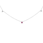 14K White Gold 1/5 Cttw Diamond and Ruby Tri Station Necklace