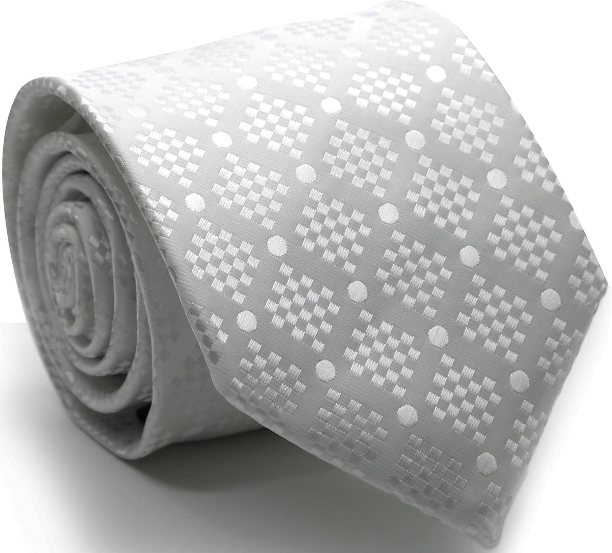 Mens Dads Classic White Circle Pattern Business Casual Necktie & Hanky Set XO-6