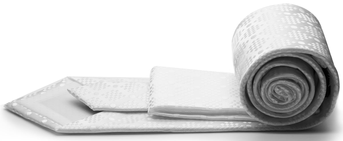 Mens Dads Classic White Circle Pattern Business Casual Necktie & Hanky Set XO-6