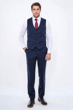 Navy Blue Plain 8 Buttoned Vest - Wessi
