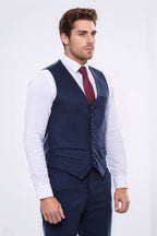 Navy Blue Plain 8 Buttoned Vest - Wessi