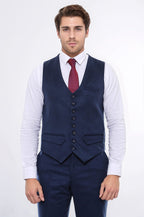 Navy Blue Plain 8 Buttoned Vest - Wessi