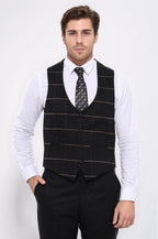 Checked V Neck Black Vest - Wessi
