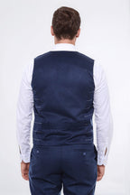 Double Breasted Plaid Blue Men Vest - Wessi