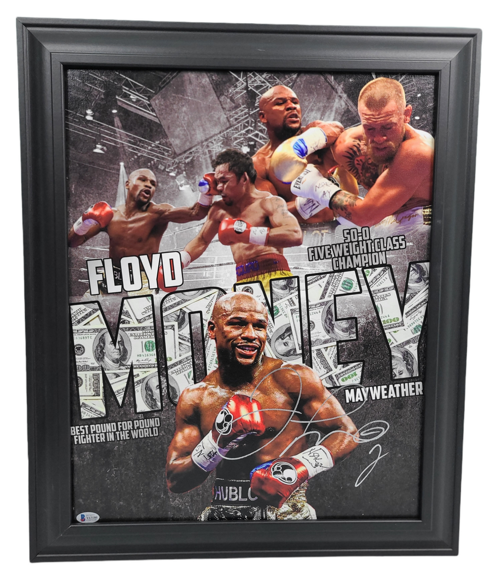 Floyd Money Mayweather Jr. Signed Custom Photo Framed Canvas  BAS
