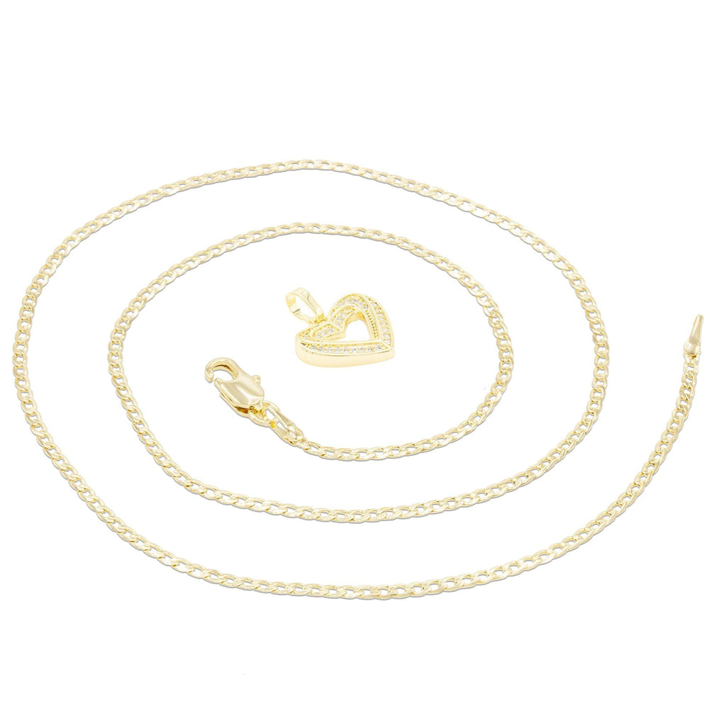 Cubic Zirconia 14K Gold Filled Double Layered Heart Pendant Necklace Set