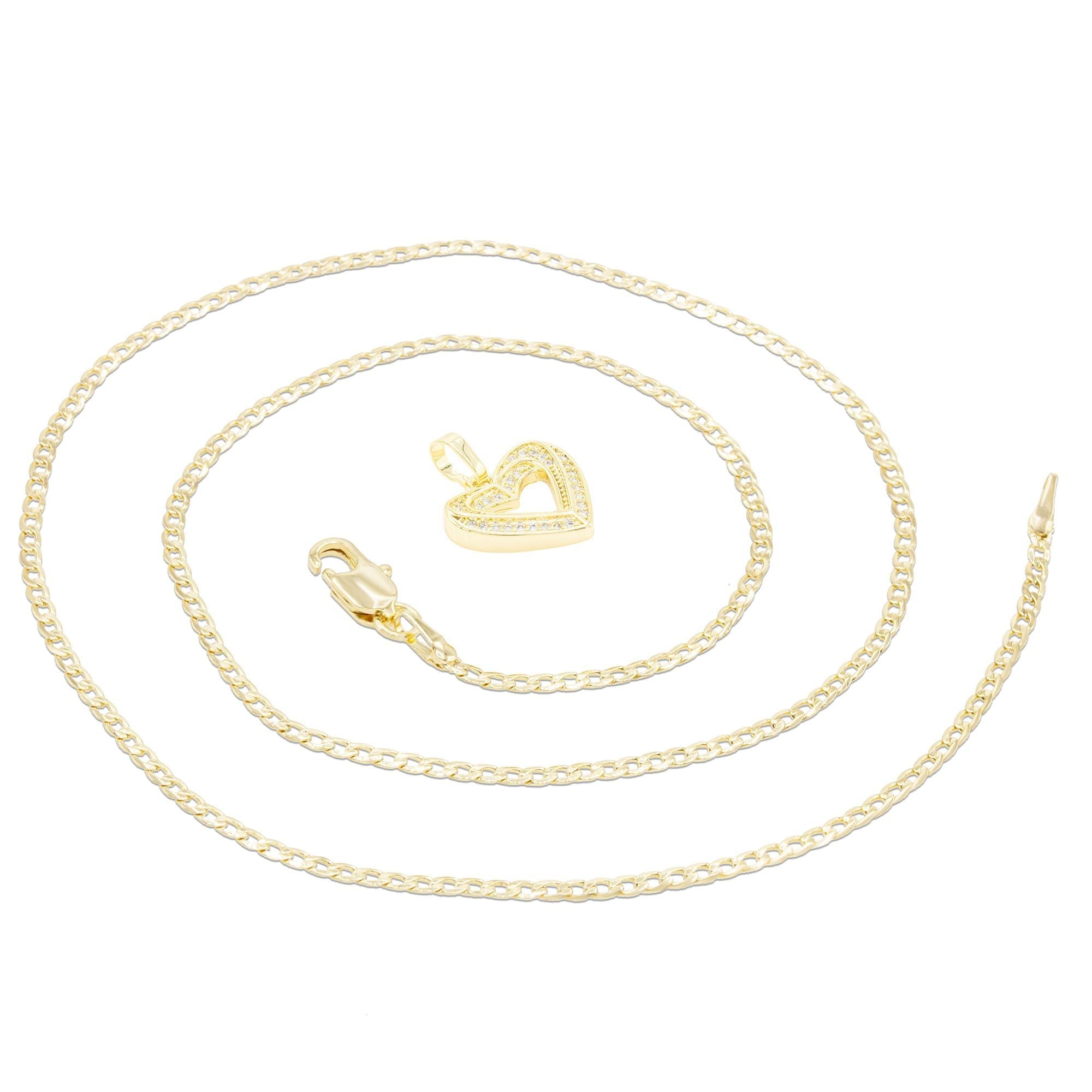 Cubic Zirconia 14K Gold Filled Double Layered Heart Pendant Necklace Set