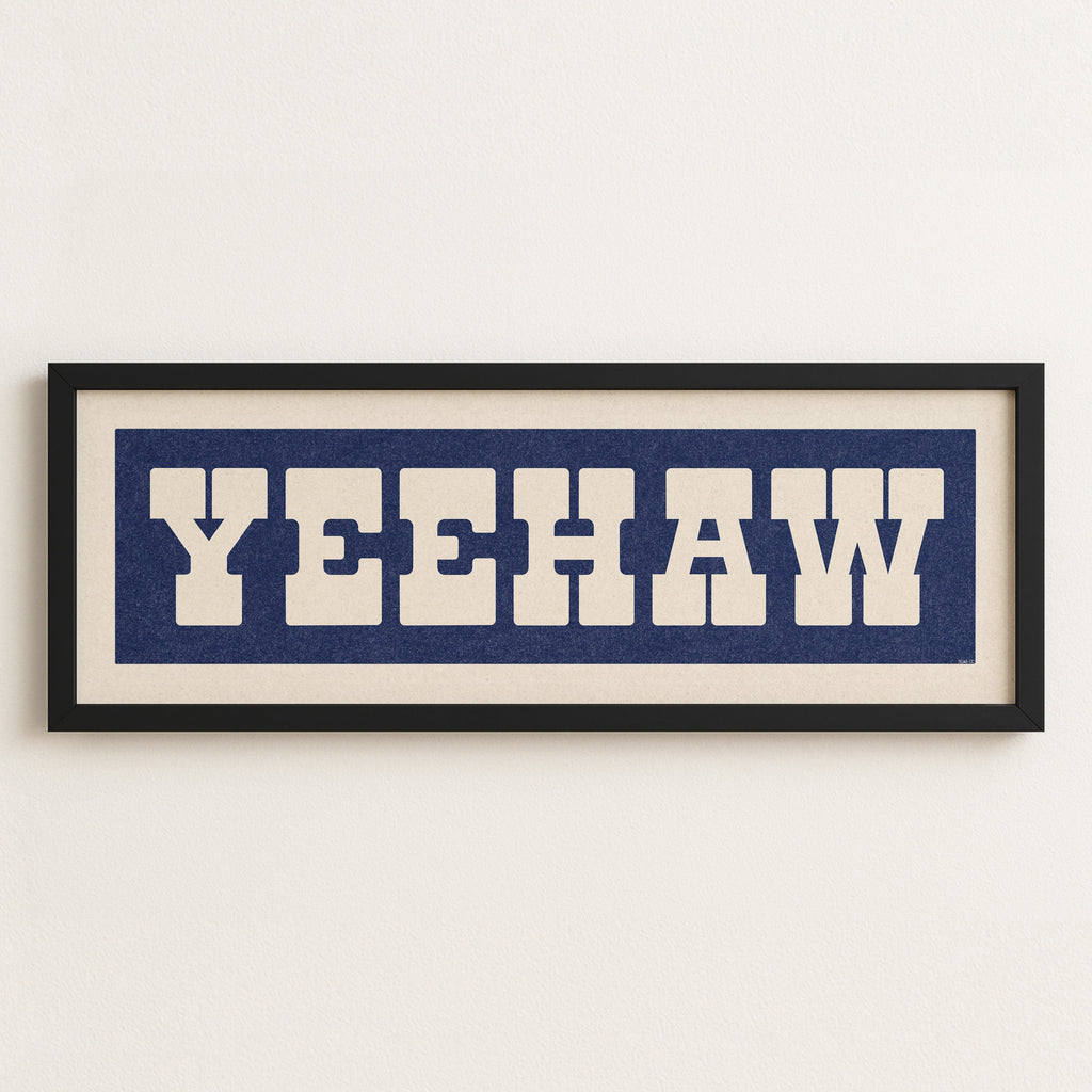 Framed YEEHAW Sign Blue & White Art Print