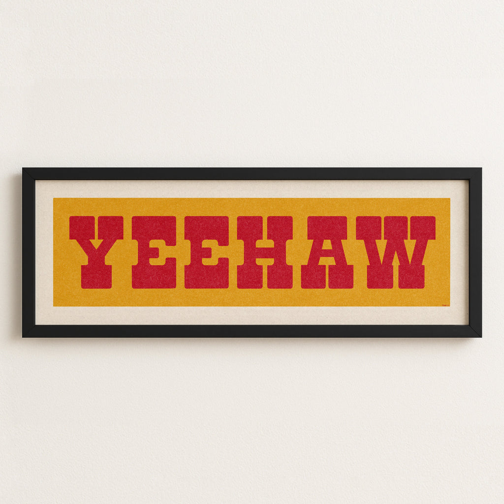 Framed YEEHAW Sign Gold & Red Art Print