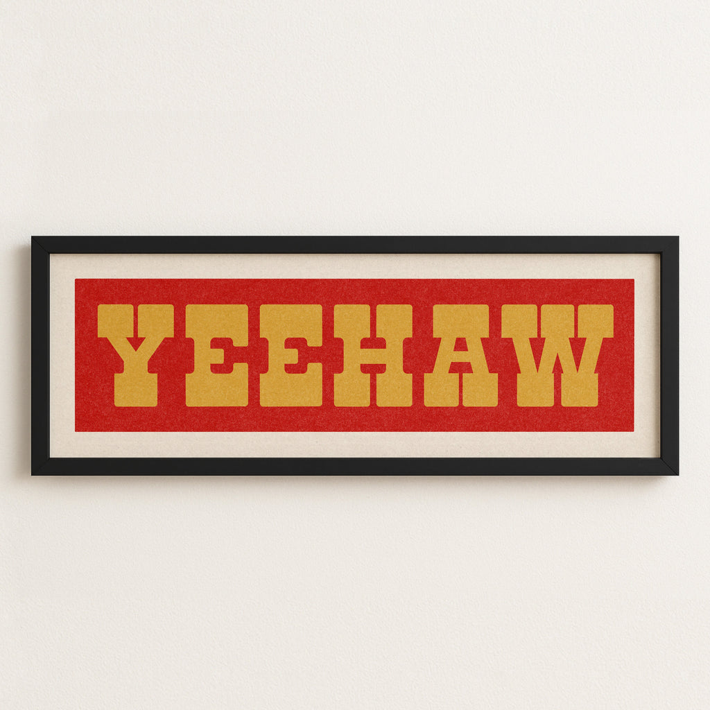 Framed YEEHAW Sign Red & Gold Art Print