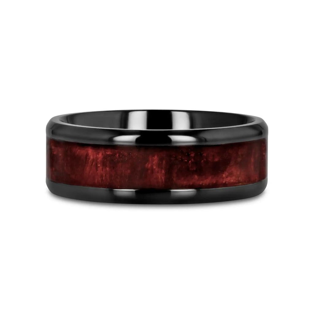 YOSEMITE Redwood inlaid Clear Polished Coated Titanium Men's Wedding Band With Polished Beveled Edges - 8mm