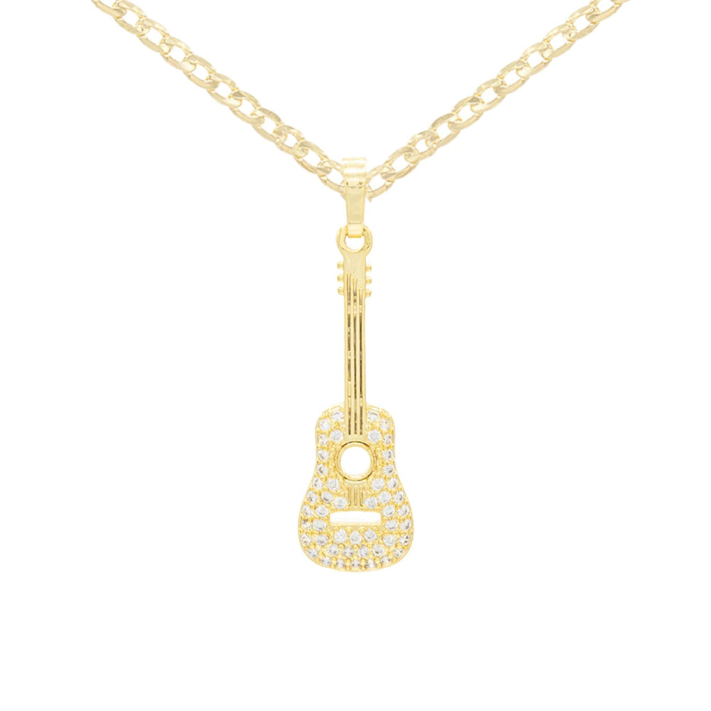 Cubic Zirconia 14K Gold Filled Guitar Pendant Necklace Set