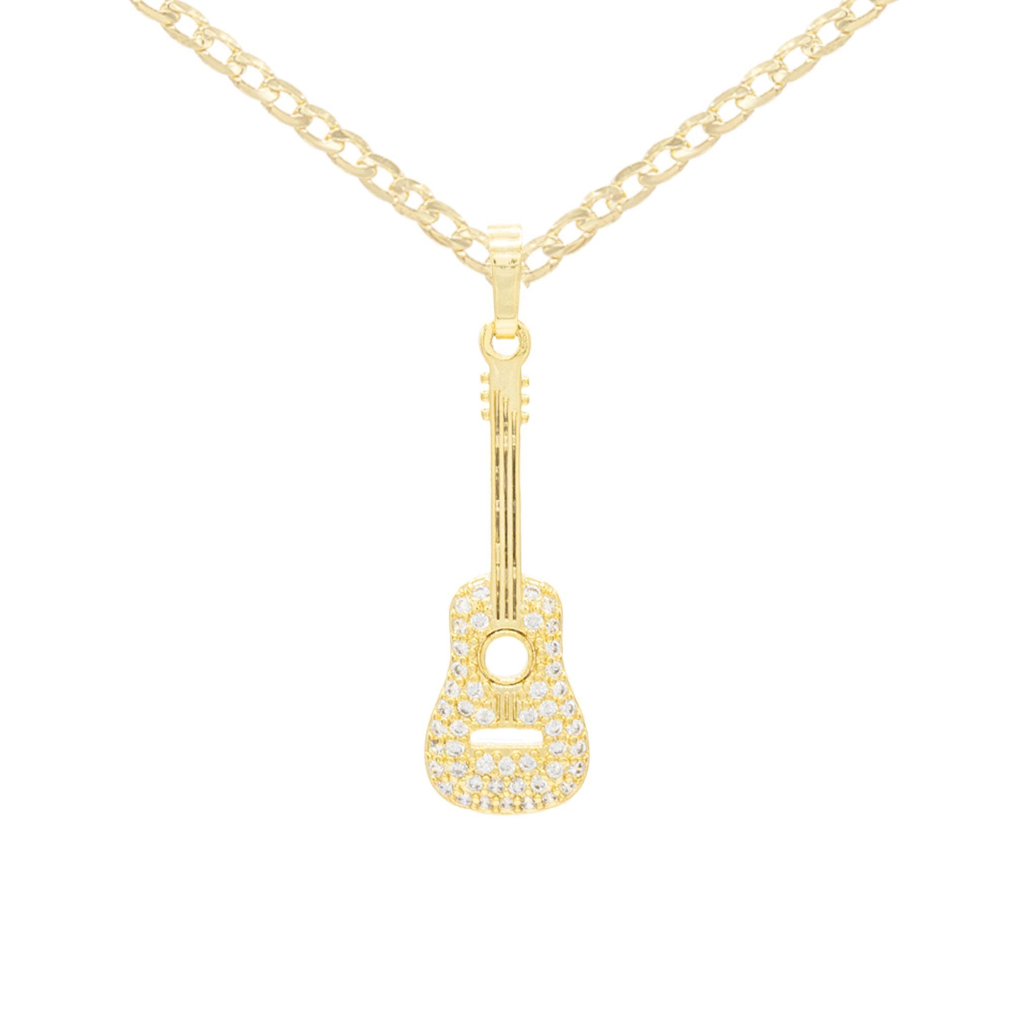 Cubic Zirconia 14K Gold Filled Guitar Pendant Necklace Set