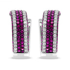 18K White Gold 1 7/8 Cttw Diamond and 1mm Round Red Ruby Open Swish Hoop Earrings (F-G Color, VS1-VS2 Clarity)