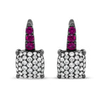 Black Rhodium Plated 18K White Gold 7/8 Cttw Round Diamond and Graduated Red Ruby Drop Earrings (F-G Color, VS1-VS2 Clarity)