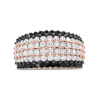 18K Rose Gold 2 1/5 Cttw Black and White Diamond 6 Row Band Ring (F-G and Black Color, VS1-VS2 Clarity) - Ring Size 7