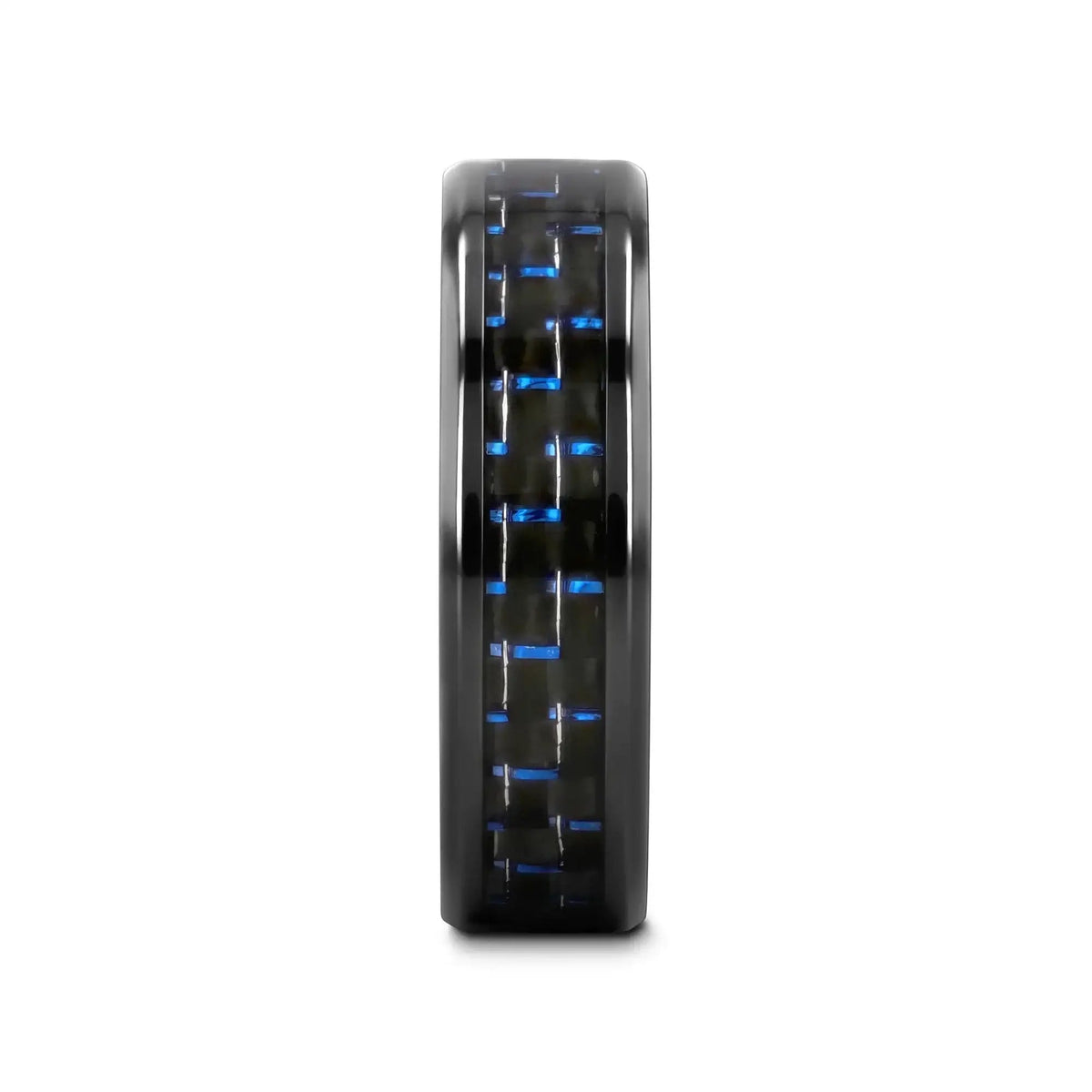 ZAYDEN Black Titanium Ring with Blue & Black Carbon Fiber Inlay and Bevels - 8mm