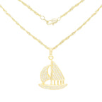 Cubic Zirconia Sail Boat Pendant 14K Gold Filled Necklace Set
