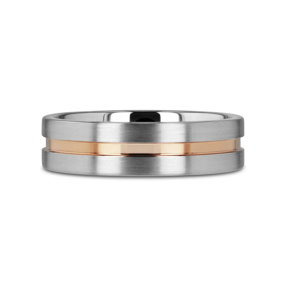 ZEUS Flat Brushed Tungsten Carbide Ring with Rose Gold-Plated Groove (4mm–10mm)