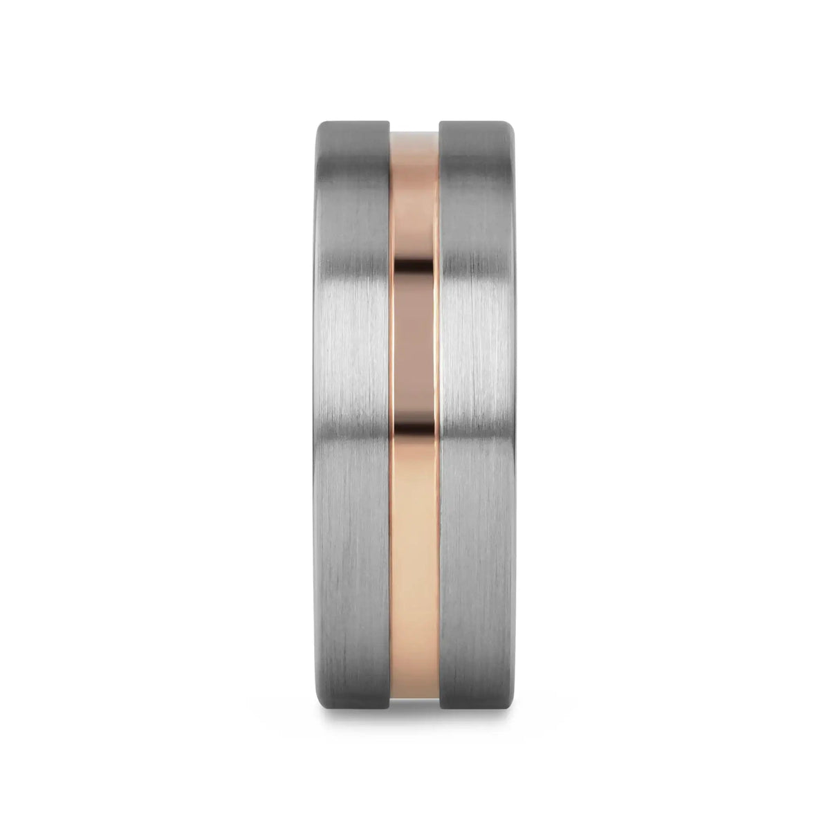ZEUS Flat Brushed Tungsten Carbide Ring with Rose Gold-Plated Groove (4mm–10mm)