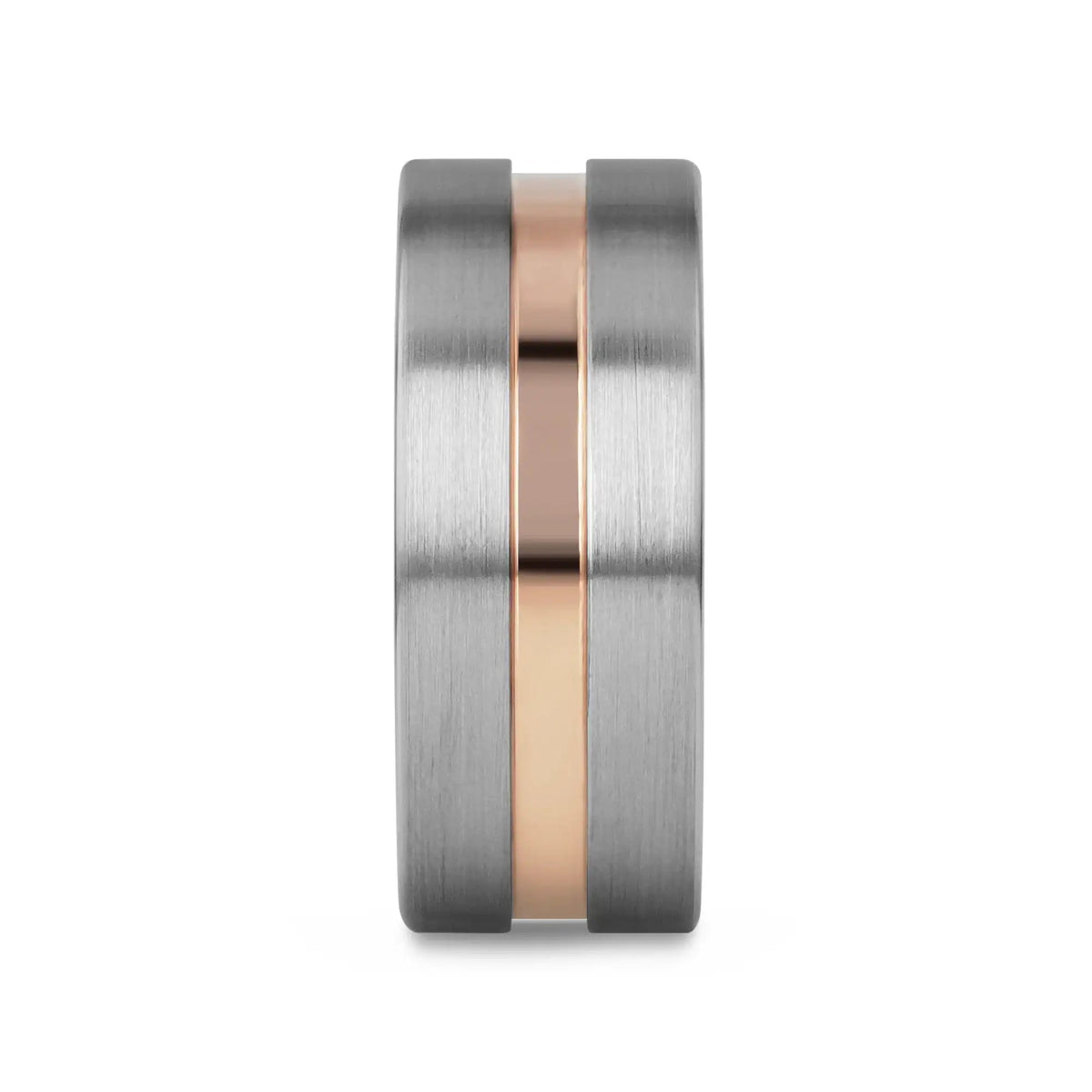ZEUS Flat Brushed Tungsten Carbide Ring with Rose Gold-Plated Groove (4mm–10mm)